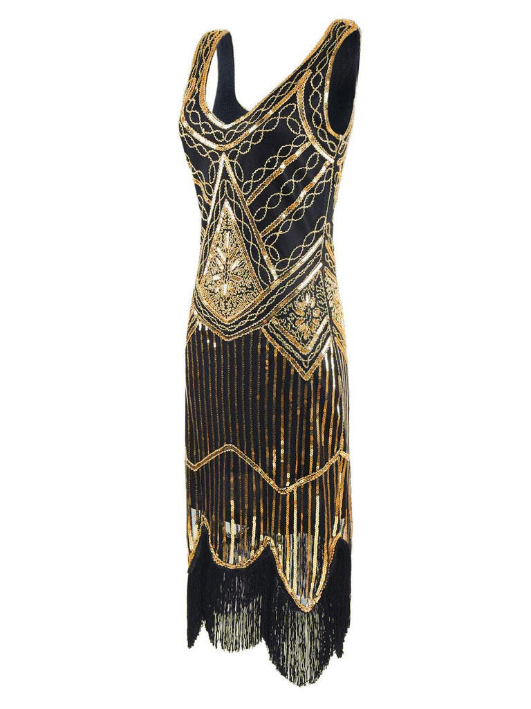 Gold 1920s Sequined Flapper Dress ...